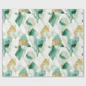 抽象芸術緑金ゴールド白 ラッピングペーパー (フラット)