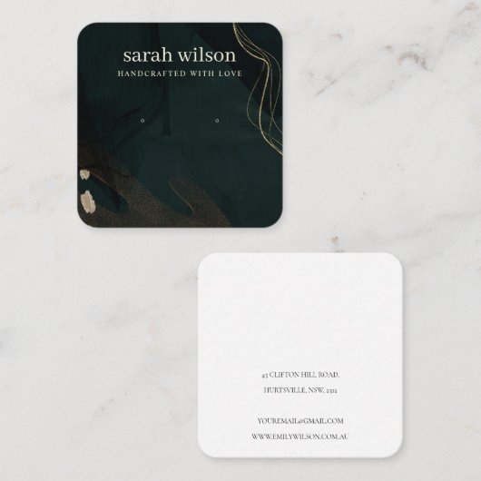 抽象芸術緑黒金ゴールドスタッドイヤリングディスプレイ スクエア名刺 (正面/裏面)
