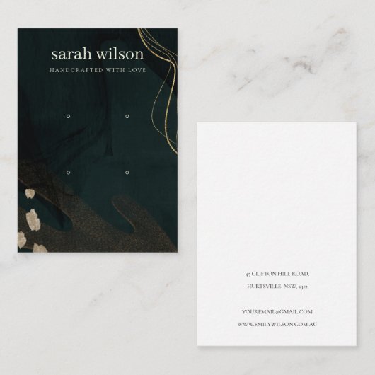 抽象芸術緑黒金ゴールド2スタッドイヤリングディスプレイ 名刺 (正面/裏面)