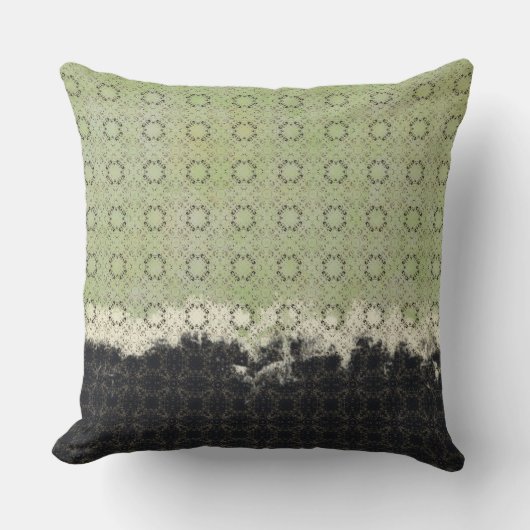 抽象芸術緑、グレー、ブロンズヴィンテージパターン クッション (正面)