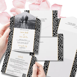 抽象芸術線の葉オールインワン招待状 オールインワン招待状