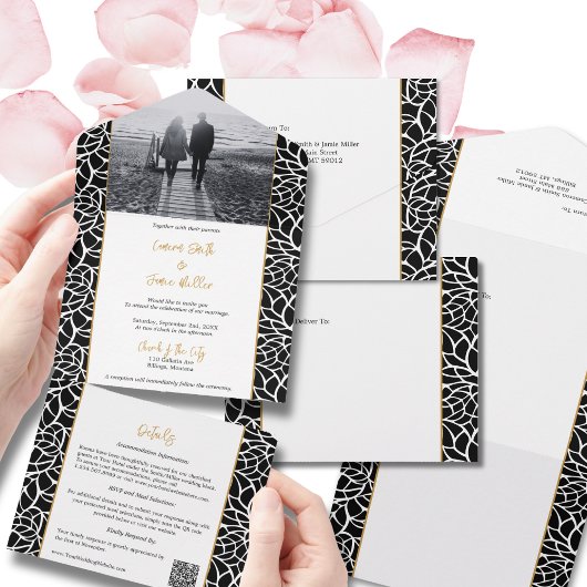 抽象芸術線の葉オールインワン招待状 オールインワン招待状