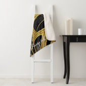 抽象芸術線の黒と金ゴールドパーソナライズされた名 シェルパブランケット (インサイチュ)