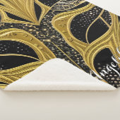 抽象芸術線の黒と金ゴールドパーソナライズされた名 シェルパブランケット (3/4)