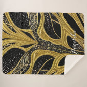 抽象芸術線の黒と金ゴールドパーソナライズされた名 シェルパブランケット (正面(横))