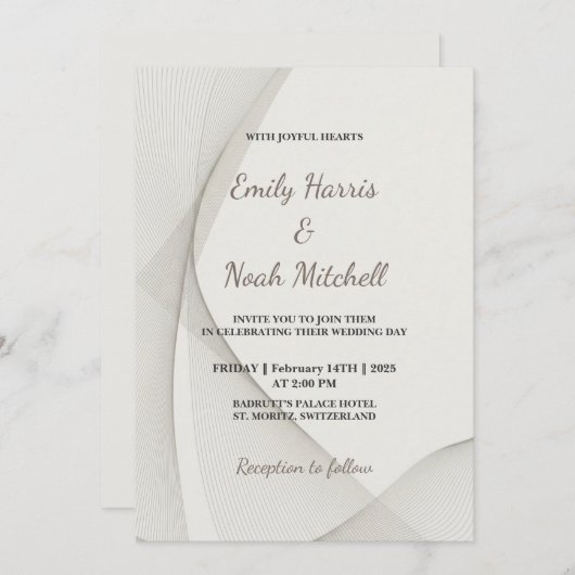 抽象芸術線テクスチャ結婚式招待状 招待状 (正面/裏面)