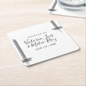 抽象芸術線白黒モダン結婚の スクエアペーパーコースター (アングル)