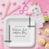 抽象芸術線白黒モダン結婚の ペーパープレート (パーティー)