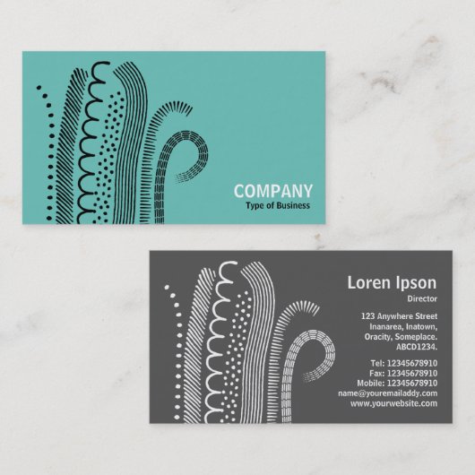 抽象芸術線01 – ライト上の黒ティール(緑がかった色) 名刺 (正面/裏面)