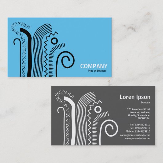 抽象芸術線02 – スカイブルー上の黒 名刺 (正面/裏面)