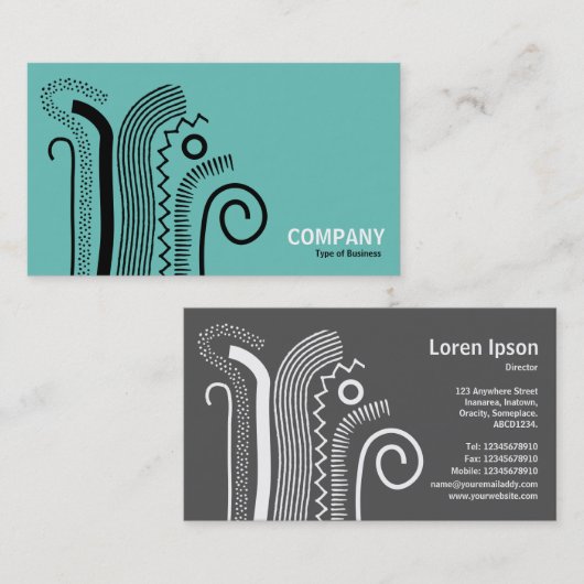 抽象芸術線02 – ライト上の黒ティール（緑がかった色） 名刺 (正面/裏面)