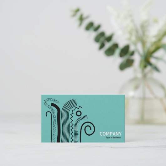 抽象芸術線02 – ライト上の黒ティール（緑がかった色） 名刺 (スタンド正面)