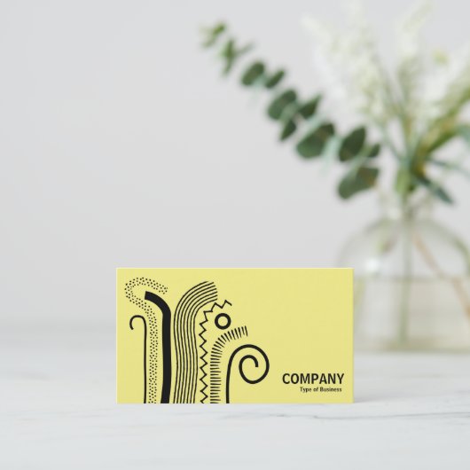 抽象芸術線02 – 黄色淡い色の上の黒 名刺 (スタンド正面)