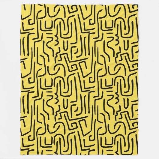 抽象芸術線130318 – 黄色#fff300黒 フリースブランケット (正面)