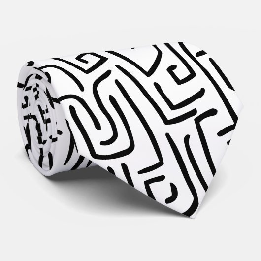 抽象芸術線130318 – 黒(白) ネクタイ (ロール)