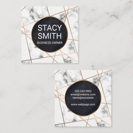 抽象芸術線 |大理石 |金ゴールド斑点バナー スクエア名刺 (正面/裏面)