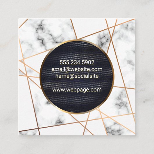 抽象芸術線 |大理石 |金ゴールド斑点バナー スクエア名刺 (裏面)