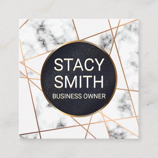 抽象芸術線 |大理石 |金ゴールド斑点バナー スクエア名刺 (正面)