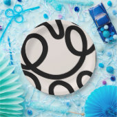 抽象芸術線（白黒） ペーパープレート (パーティー)