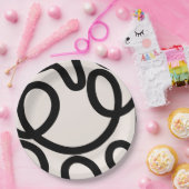 抽象芸術線（白黒） ペーパープレート (パーティー)