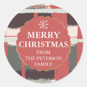 抽象芸術編集可能ブラシストローク金ゴールド赤いクリスマス ラウンドシール (正面)