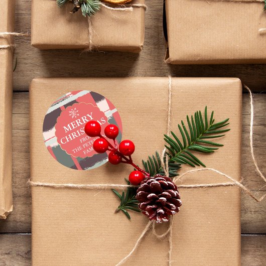 抽象芸術編集可能ブラシストローク金ゴールド赤いクリスマス ラウンドシール