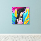 抽象芸術美しいが悲しいアジアガールカラフルAI キャンバスプリント (インサイチュ (ウッドフロア))