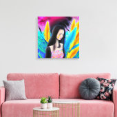 抽象芸術美しいが悲しいアジアガールカラフルAI キャンバスプリント (インサイチュ (リビング))