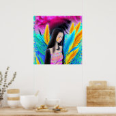 抽象芸術美しいが悲しいアジアガールカラフルAI ポスター (キッチン)