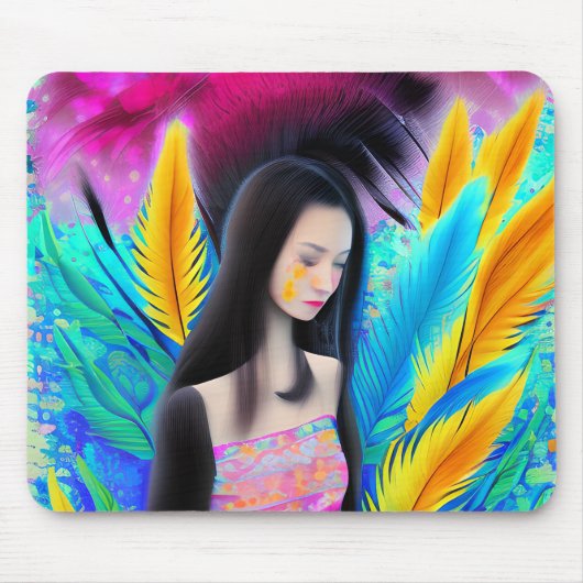 抽象芸術美しいが悲しいアジアガールカラフルAI マウスパッド (正面)