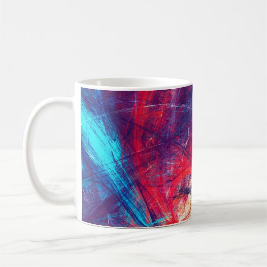 抽象芸術美しい赤と青の明るい色の背景 コーヒーマグカップ (左)