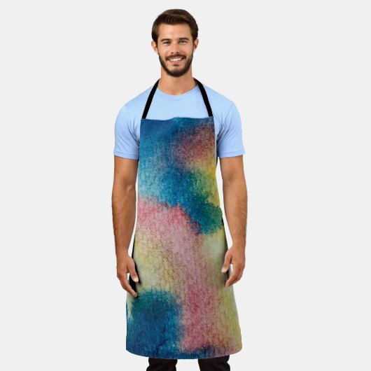 抽象芸術美術とカラフル鮮やかなインクと水彩 エプロン (着用した状態)