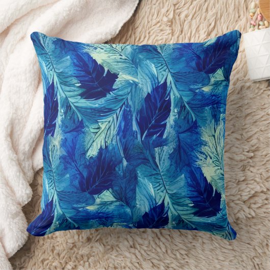 抽象芸術美観水色のネイビーブルーの葉 クッション (ブランケット)