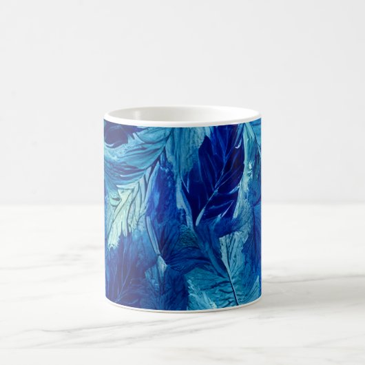 抽象芸術美観水色のネイビーブルーの葉 コーヒーマグカップ (中央)