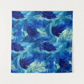 抽象芸術美観水色のネイビーブルーの葉 タペストリー (正面(横))