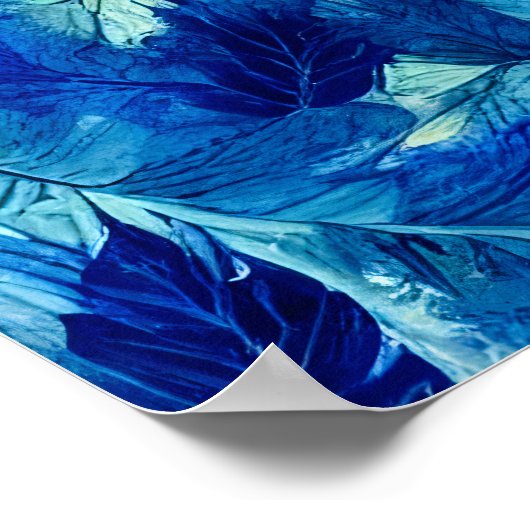 抽象芸術美観水色のネイビーブルーの葉 ポスター (角)