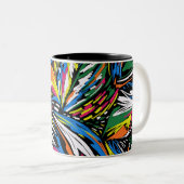 抽象芸術羽カラフルプリント ツートーンマグカップ (正面右)