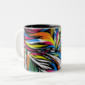 抽象芸術羽カラフルプリント ツートーンマグカップ (正面左)