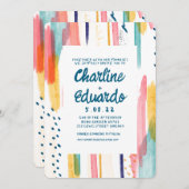 抽象芸術職人の結婚式の水の色のブカラフルラシ 招待状 (正面/裏面)