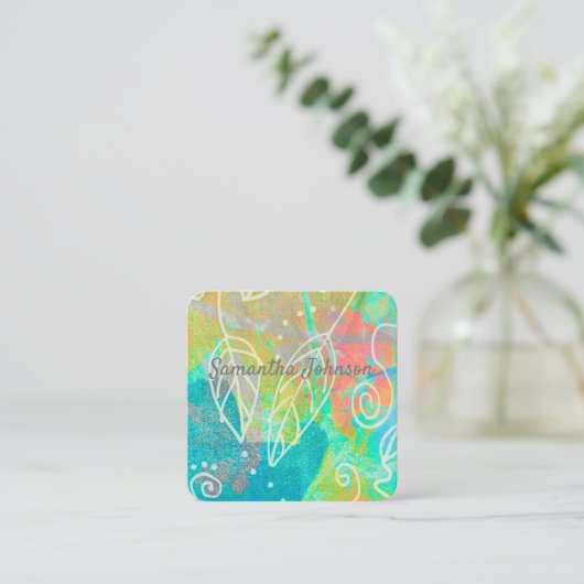 抽象芸術自然アートダブルカスタムサイド スクエア名刺 (スタンド正面)