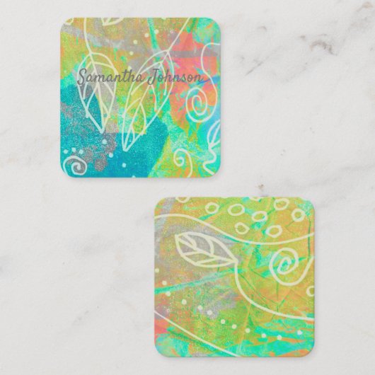 抽象芸術自然アートダブルカスタムサイド スクエア名刺 (正面/裏面)