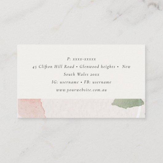 抽象芸術自然ピンクグリーン赤面水彩 名刺 (裏面)