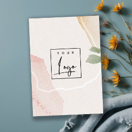 抽象芸術自然ピンク緑赤面水彩ロゴ 名刺