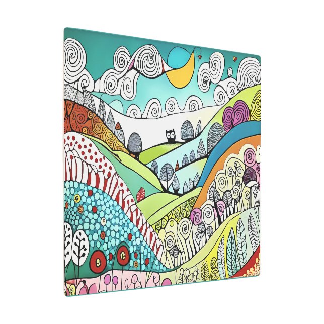 抽象芸術自然ラインアートドールザカントリーサイド メタルプリント (アングル)