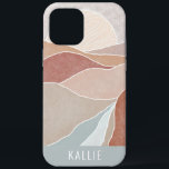 抽象芸術自然砂漠の夕焼けの風景 iPhone 12 PRO MAX ケース<br><div class="desc">素朴抽象芸術砂自然漠の夕焼けの風景、iPhoneケース（名前付き）。青いカラーブロックタブを調整し、文字線を白で調整します。</div>