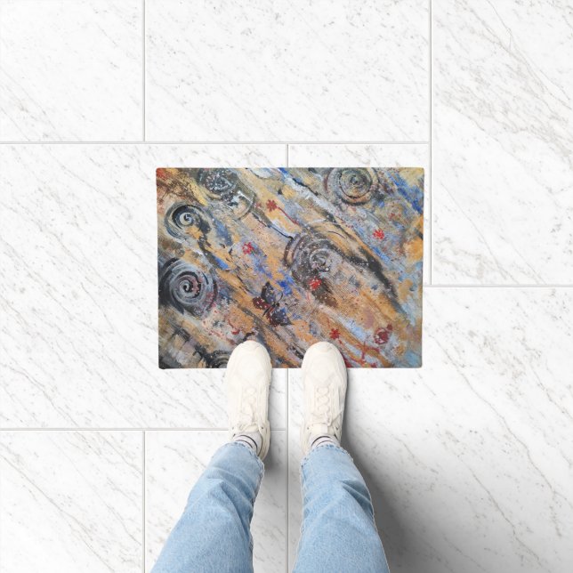 抽象芸術自然金銀蝶 ドアマット (室内)