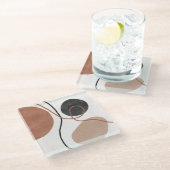 抽象芸術自由形状 – 茶色と黒 ガラスコースター (アングル)