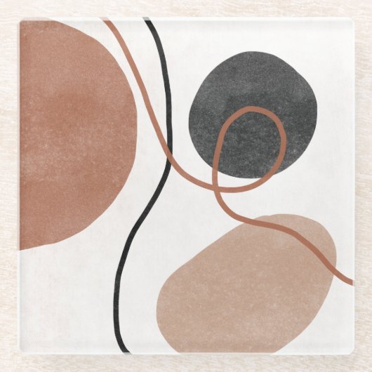 抽象芸術自由形状 – 茶色と黒 ガラスコースター (正面)