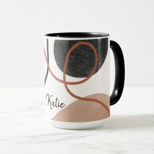 抽象芸術自由形状 – 茶色と黒 マグカップ (正面右)