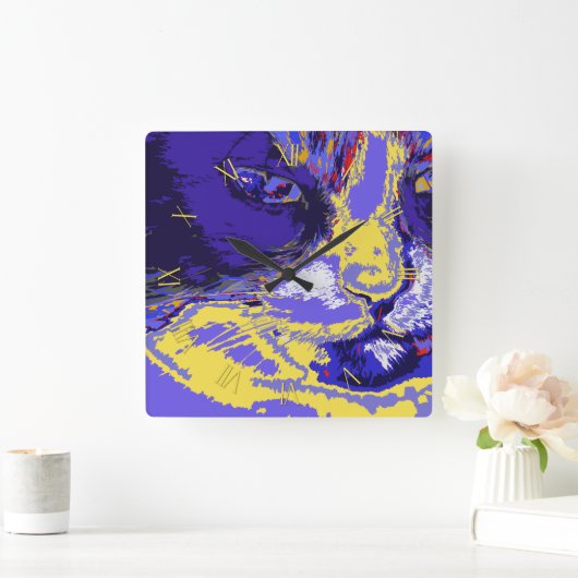 抽象芸術色の猫 スクエア壁時計 (ホーム)
